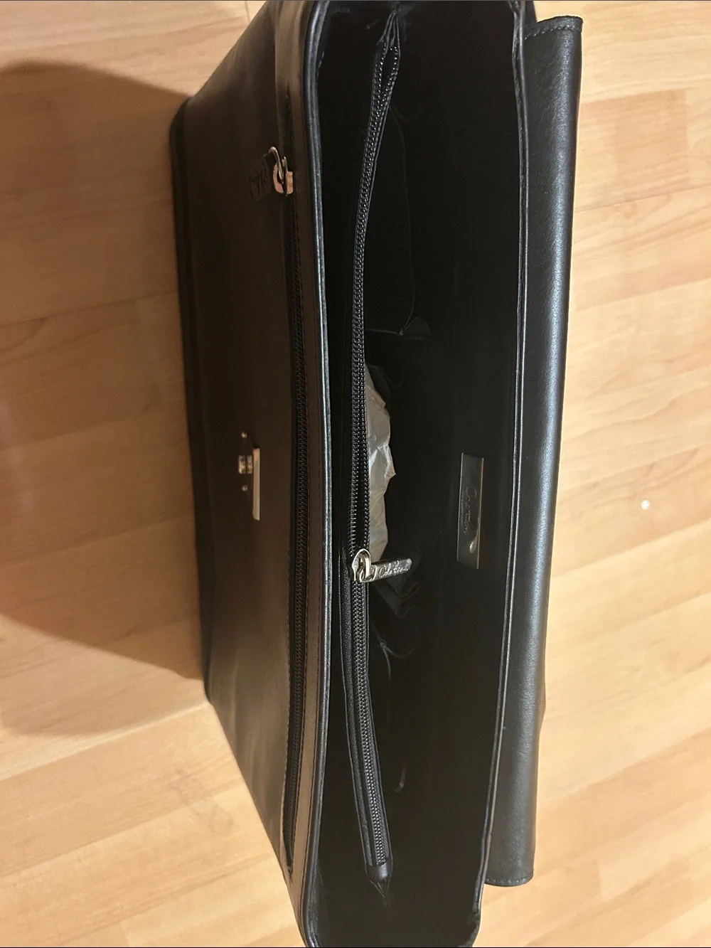Cole Haan Sebastian Black Leather Briefcase with Top Handle and Shoulder Strap